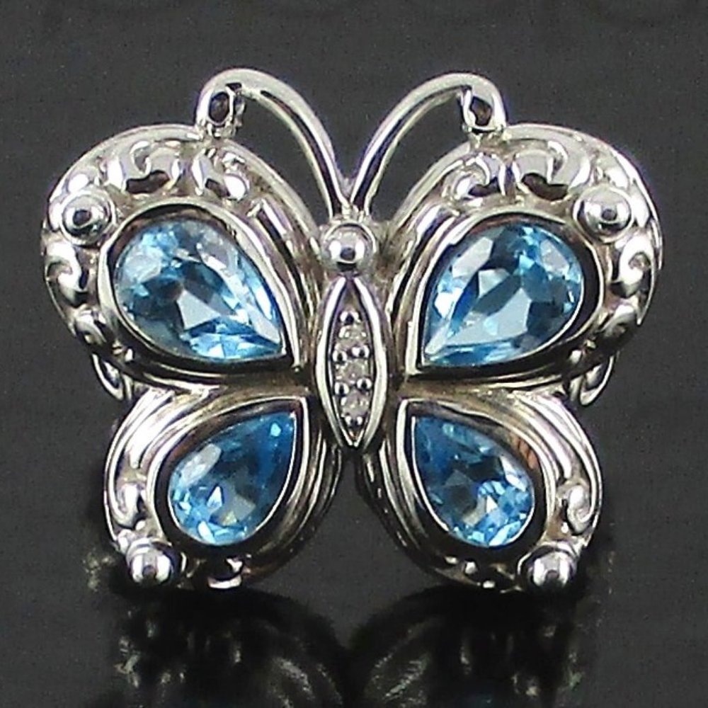 Swiss Blue Topaz & Diamond Butterfly Ring
